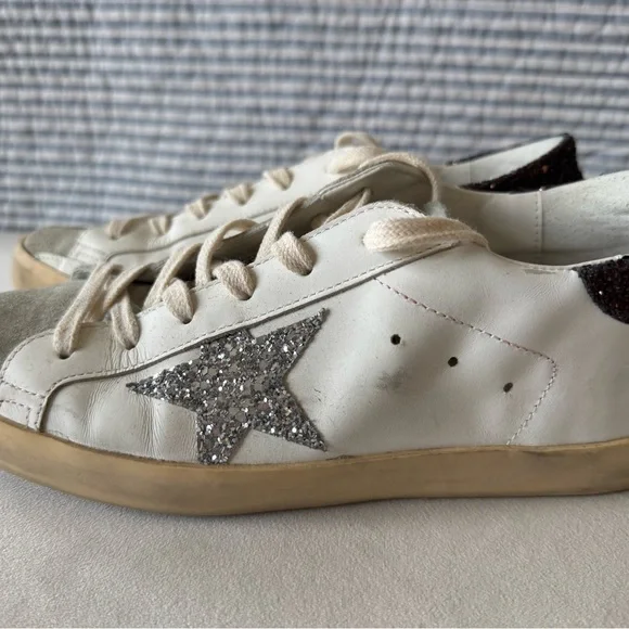 Golden Goose White and Gray Sneakers with Glitter Star - Picture 2 of 12